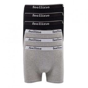 Feelline 6 Adet Siyah ve Gri Doğal Pamuklu Likralı Erkek Boxer