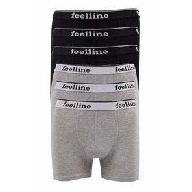 Feelline 6 Adet Siyah ve Gri Doğal Pamuklu Likralı Erkek Boxer
