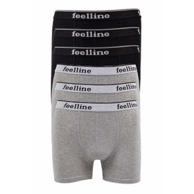 Feelline 6 Adet Siyah ve Gri Doğal Pamuklu Likralı Erkek Boxer
