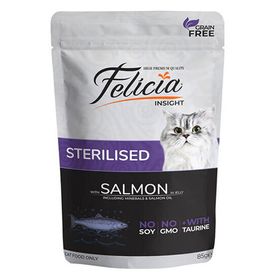 Felicia 12x85 gr Tahılsız Somonlu Kısırlaştırılmış Pouch Kedi Konservesi