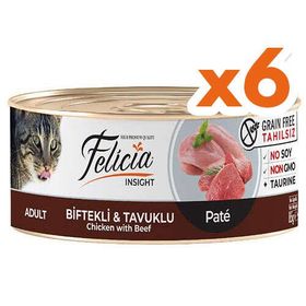 Felicia Insight Biftek ve Tavuk Etli Kıyılmış Tahılsız 6x85 gr Kedi Konservesi