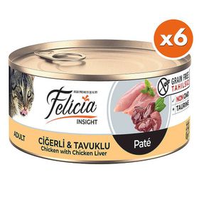 Felicia Insight Ciğer ve Tavuk Etli Kıyılmış Tahılsız 6x85 gr Kedi Konservesi