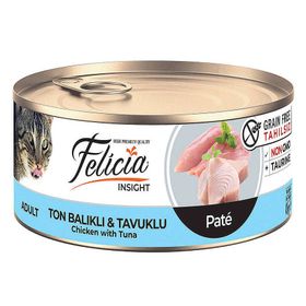 Felicia Insight Ton Balıklı ve Tavuk Etli Kıyılmış Tahılsız 85 gr Kedi Konservesi