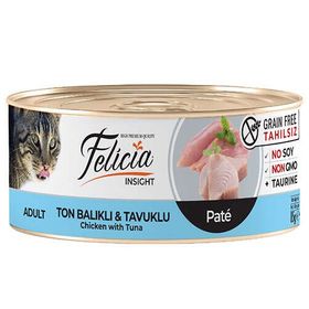 Felicia Insight Ton Balıklı ve Tavuk Etli Kıyılmış Tahılsız 85 gr Kedi Konservesi