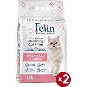 Felin 2x10 lt Bebek Pudrası Kokulu İnce Taneli Topaklaşan Bentonit Kedi Kumu