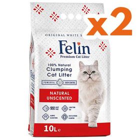 Felin 2x10 lt Natural İnce Taneli Kokusuz Beyaz Bentonit Topaklanan Kedi Kumu