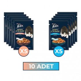 Felix 10x80 gr Somonlu & Ton Balıklı Yaş Kedi Maması