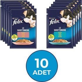 Felix 10x85 gr Somonlu & Ton Balıklı Karışık Yetişkin Kedi Yaş Maması