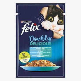 Felix 12x85 gr Pouch Çifte Lezzet Somonlu ve Sardalyalı Yetişkin Kedi Konservesi