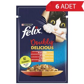 Felix 6x85 gr Çifte Lezzet Tavuk ve Sığır Etli Yetişkin Kedi Konservesi