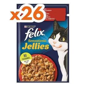 Felix Pouch Sensations Jellies Sığır Etli ve Domatesli 85x26 gr Yaş Kedi Maması