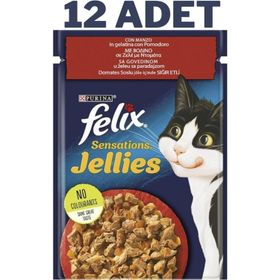 Felix Pouch Sensations Jellies Sığır Etli ve Domatesli Yaş 12x85 gr Kedi Maması