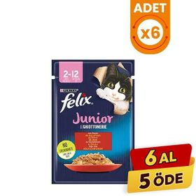 Felix Sensations Junior Taze Jöle İçerisinde Sığır Etli 6x85 gr Yavru Yaş Kedi Maması