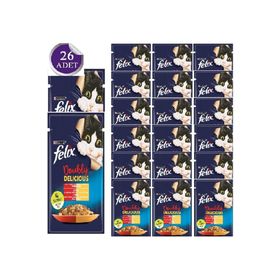 Felix Sığır Eti ve Kümes Hayvanlı Karışımı Yetişkin 26x85 gr Yaş Kedi Mama
