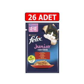 Felix Sığır Etli Junior Yavru 85 gr 26 Adet Kedi Yaş Mama Kedi Pouch Konserve
