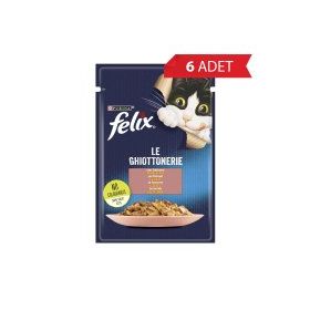 Felix Tasty Shreds Somonlu 6x85 gr Lezzetli Et Dilimleri Yetişkin Kedi Konservesi
