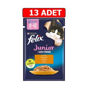 Felix Tavuklu Junior 85 gr 13 Adet Kedi Yaş Mama Kedi Pouch Konserve