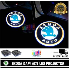 Femex Skoda Araçlar İçin Pilli Yapıştırmalı Kapı Altı Led Logo
