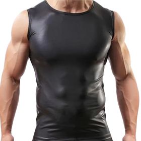 Feoya Bodycn Clubwear Siyah 3 Kısa Kollu Tank Erkek Deri Atlet