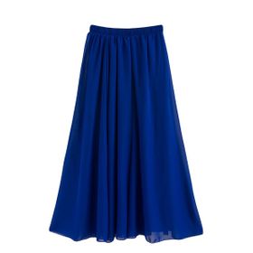 Feoya Boho Mavi Royal Blau Bel Lastikli Çift Katmanlı Şifon Retro Kadın Yaz Eteği