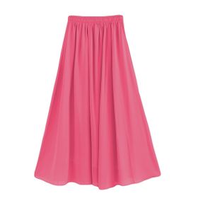 Feoya Boho Pembe Kırmızı Bel Lastikli Çift Katmanlı Şifon Retro Kadın Yaz Eteği