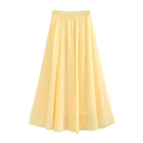 Feoya Boho Sarı Bel Lastikli Çift Katmanlı Şifon Retro Kadın Yaz Eteği