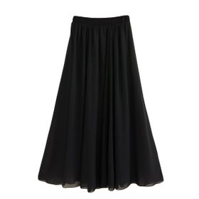 Feoya Boho Siyah Bel Lastikli Çift Katmanlı Şifon Retro Kadın Yaz Eteği