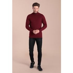Ferraro 3440 YB Bordo Yarım Balıkçı Yaka Pamuk Erkek Kazak