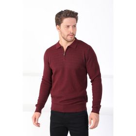 Ferraro 3883 G Bordo Polo Yaka Superfine Yün Erkek Kazak