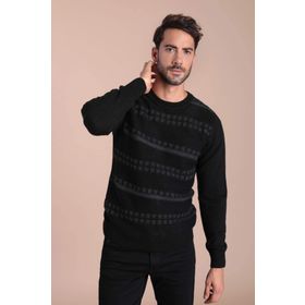 Ferraro 3982 Siyah/Antrasit Bisiklet Yaka Superfine Yün Erkek Kazak