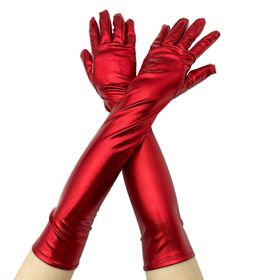 Fiauli Balo Cosplay Kırmızı Deri Dirsek Uzunluğu Kadın Eldiveni