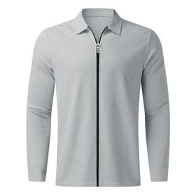 Fiauli Placket Uzun Kollu Yaka Fermuar Düz Açık Gri Erkek Gömlek