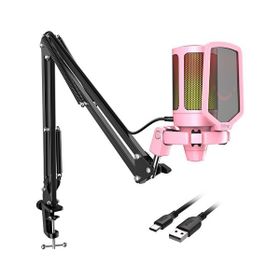 Fifine Ampligame A6T RGB USB Pembe Yayıncı Mikrofon Seti