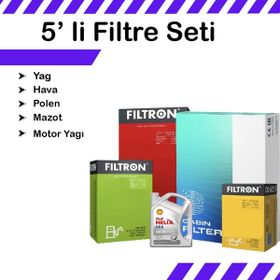 Filtron Audi A5 2.0 Dizel 190 HP Shell Motor Yağlı 2013-2017 5'li Filtre Bakım Seti