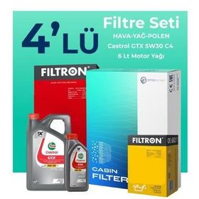 Filtron Dacia Duster 1.3 Benzinli Castrol Motor Yağlı 2018-2024 4'lü Filtre Bakım Seti