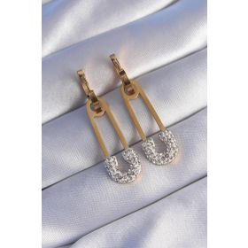 Findit 316L Çelik Gold Renk Zirkon Taşlı Çengelli İğne Küpe