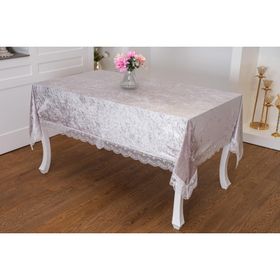 Finezza 1010 160x220 cm Pera Lüx Dantelli Kadife Kumaş Gümüş Masa Örtüsü