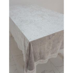 Finezza 1010 160x220 cm Pera Lüx Dantelli Kadife Kumaş Gümüş Masa Örtüsü