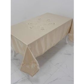 Finezza 1018 170x230 cm Anjelica İncili Dantelli Monoray Kumaş Bej Masa Örtüsü