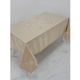 Finezza 1018 170x230 cm Anjelica İncili Dantelli Monoray Kumaş Bej Masa Örtüsü