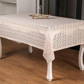 Finezza 1290 155x220 cm Lilyum Lüx Raşel Dantel Bej Masa Örtüsü