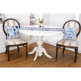 Finezza 1372 3 Parça Krem Mavi Vista Baskılı Kumaş Runner ve Kırlent Seti