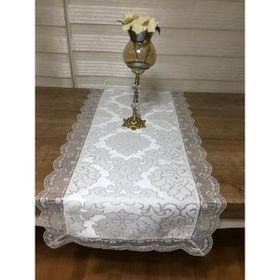 Finezza 140 cm Beste Güpürlü Damask Jakar Simli Kumaş Krem Runner