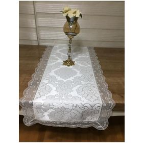 Finezza 140 cm Beste Güpürlü Damask Jakar Simli Kumaş Krem Runner