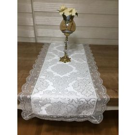 Finezza 140 cm Beste Güpürlü Damask Jakar Simli Kumaş Krem Runner