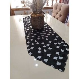 Finezza 140 cm Mihrimah İstiridye Desen Jakar Kumaş Lazer Kesim Siyah Gri Runner