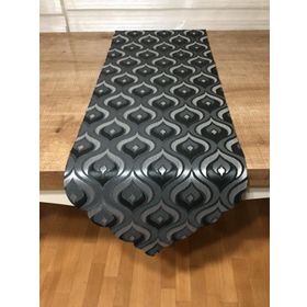 Finezza 140 cm Mihrimah İstiridye Desen Jakar Kumaş Lazer Kesim Siyah Gri Runner