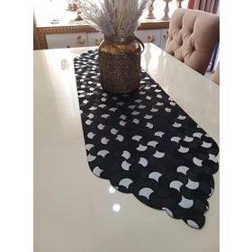 Finezza 140 cm Mihrimah İstiridye Desen Jakar Kumaş Lazer Kesim Siyah Gri Runner