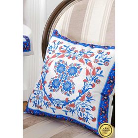 Finezza 1436 2 Adet 45x45 cm Krem Mavi Kumaşlı Çini Baskılı Kırlent Kılıfı