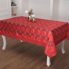 Finezza 150x200 cm İncili İpek Saten kumaş Kırmızı Masa Örtüsü